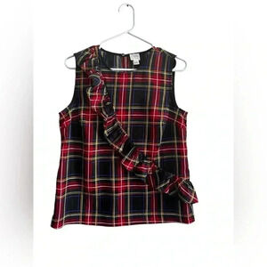 J Crew Factory Plaid Ruffle Sleeveless Blouse Size 6